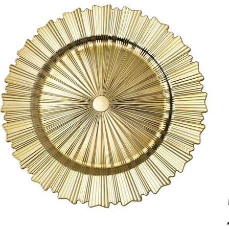 Simply Elegant Modern Plastic Charger Plate | Service Plate for Parties, Dinner, Weddings, Quinceaneras and Events | 13 inch Diameter | Gold- Gloss Finish | Set of 12