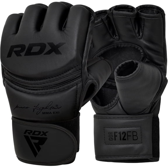 RDX MMA Gloves Grappling Sparring, Maya Hide Leather, Boxing Gloves Men Women Muay Thai Martial Arts Training, Half Finger Adjustable Mitts Wrist Support Kickboxing Cage Fighting Punching Bag Workout