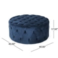 thumbnail image 3 of Orla Ottoman Rond en Velours Capitonné Moderne, Bleu, 3 of 7