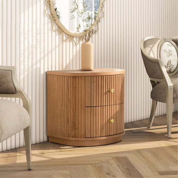 24" Wood with Gold Pulls - Two-Drawer Storage - Home Interior - Add Elegance to Decor