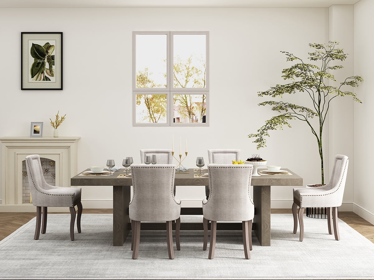 Beige Thickened Fabric Dining Chairs Set of 2, Kitchen & Dining Room Chairs Set of 2, Upholstered Dining Chairs, Solid Wood Frame (Beige, 2 Pcs)