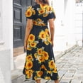 thumbnail image 3 of Vestido cruzado con cuello en V y manga corta con estampado floral, vestido elegante con cinturón y dobladillo con volantes para fiesta en la playa, girasol en negro M, 3 of 5