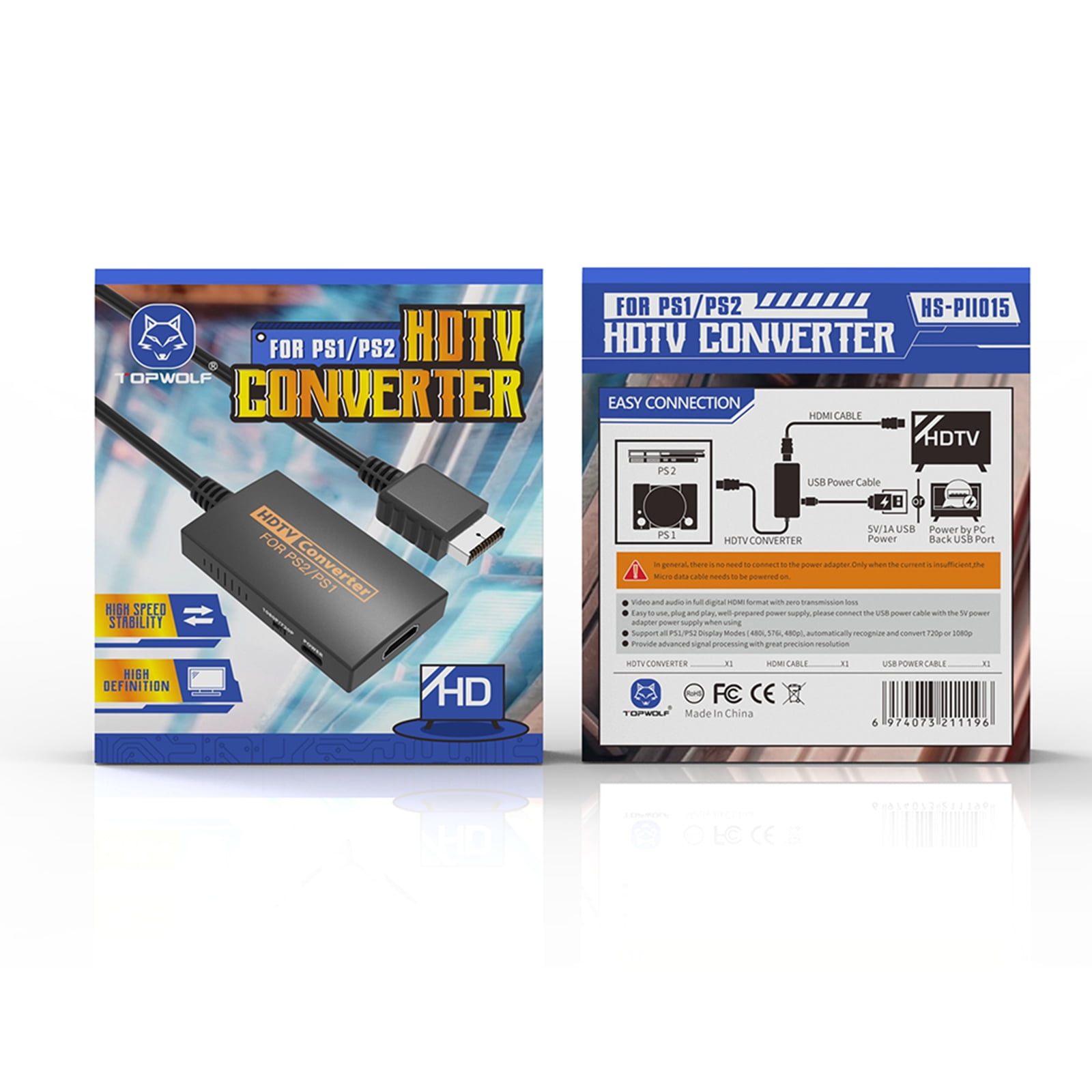 AV Converter HDMI-Compatible Cable for PS2 & PS1 Console to 1080P HDMI-Compatible Adapter with USB Cable Plug & for Play