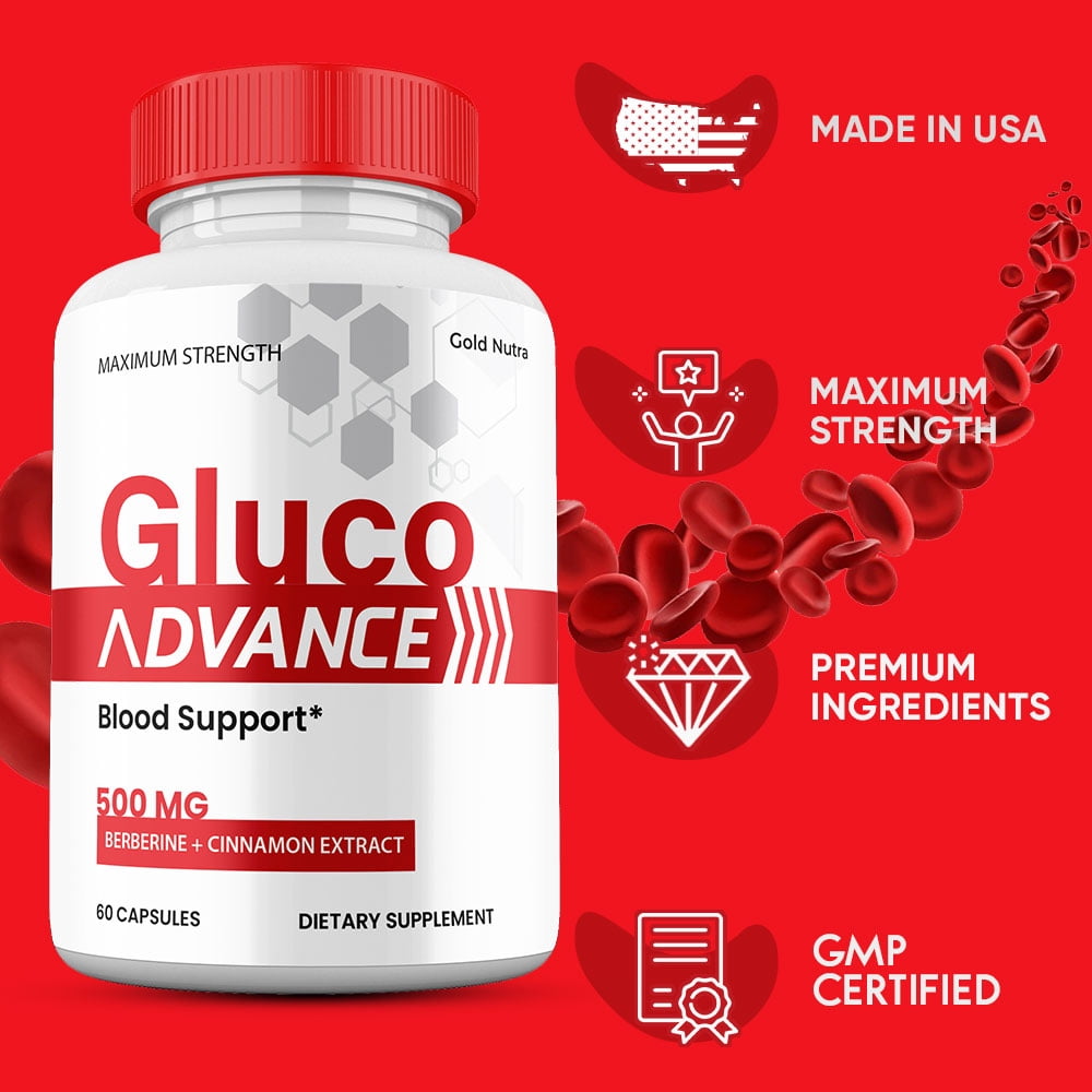 Gluco Advance Capsules, Gluco Advanced Pills Blood Support Supplement Maximum Strength, All Natural Glycogen Formula (2 Pack)