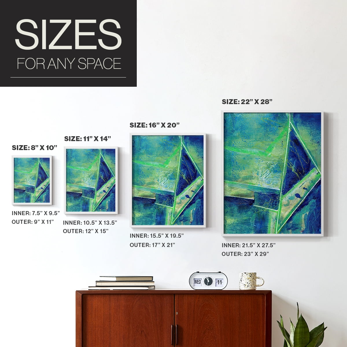 Geometric in Cool II Framed Print in White Solid Wood Framed Print No Nail Hanging
