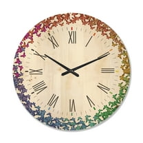 Designart 'Rainbow Butterfly Origami On White' Farmhouse Wood Wall Clock
