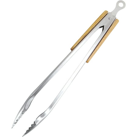 

Stainless Steel Extra Large Food Clip Wooden Handle Bamboo Handle Barbecue Clip Kitchen Cooking Barbecue Accessories A