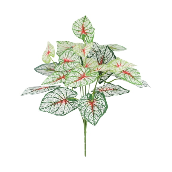 1 Pc 12 Inch Artificial Caladium Plant, Faux Tropical Greenery Bush Fake Taro Leaves for Home Office Table Vase Decor, Green & White
