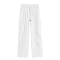 thumbnail image 6 of Women's Cargo Pants, Wide Leg Pants with Elastic Waist, Drawstring & Pockets, Outdoor Hiking Athletic Gym Wear | VerBelle,White M, 6 of 6