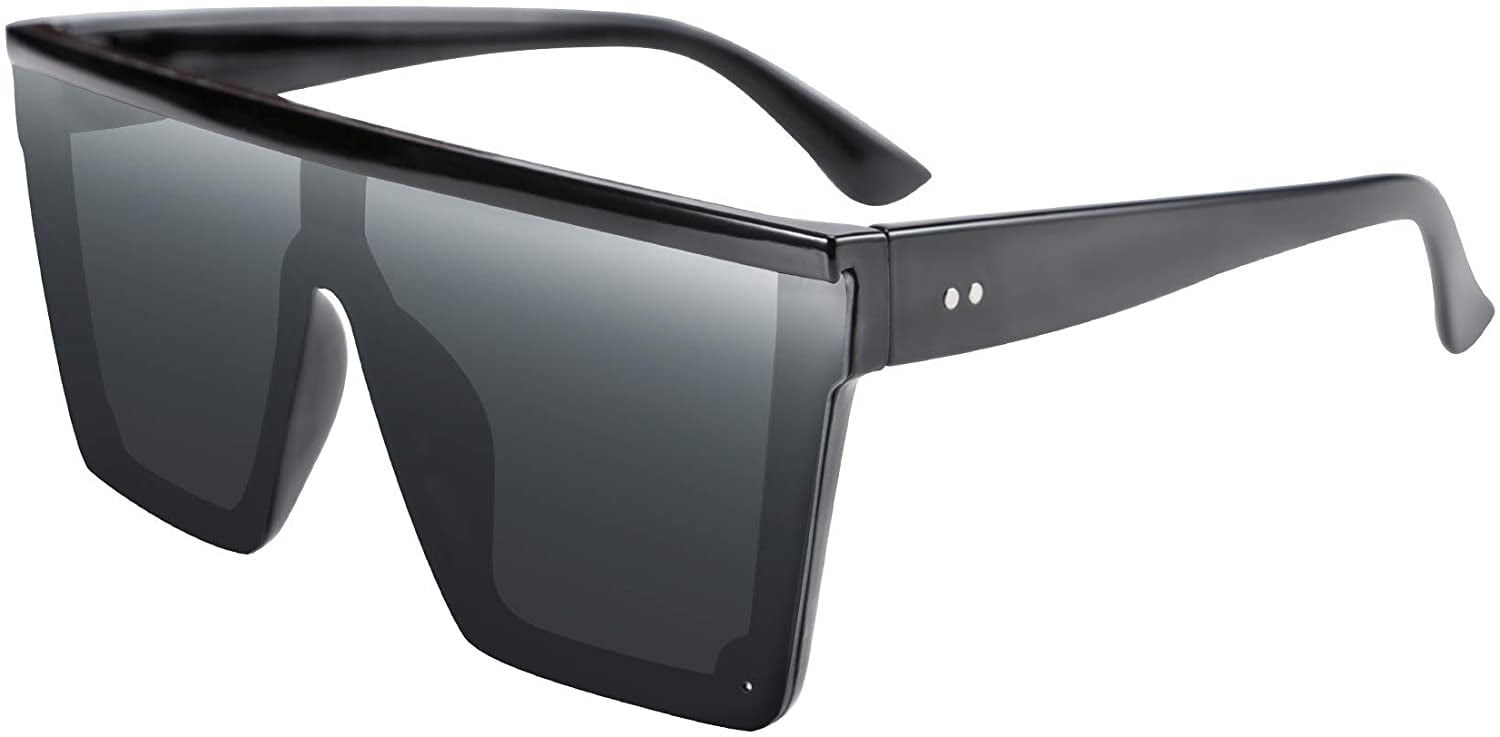 Oversized Shield Sunglasses Unisex Fashion Square Flat Top Shades UV 400 Black 