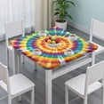 thumbnail image 3 of Tie Dye Color Burst Pattern Square Fitted Tablecloth with Elastic Edge,Square Table Cover,Washable Elastic Table Cover for Home Kitchen Party Decor 34"x34", 3 of 6