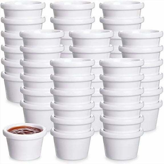 48 Pcs Mini Ramekins 1.5 oz Ramekins Smooth Round Ramekin Small Condiment Cups Dipping Sauce Bowls for Daily Meals Catering Kitchen Restaurant Party(White)