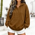 thumbnail image 5 of Feancey Women's Quarter Button Hoodie Sweatshirt Long Sleeve Drawstring Oversized Hoodies Lightweight Loose Fit Long Sleeve Hooded Pullover Tops with Kangaroo Pocket Coffee S, 5 of 9