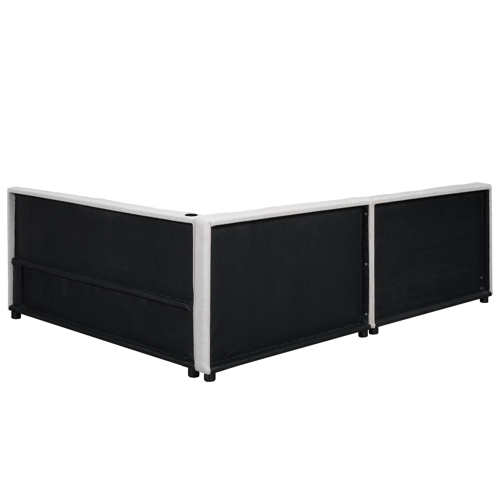 Euroco Upholstered Queen Size Platform Bed with USB Charging Station, Beige