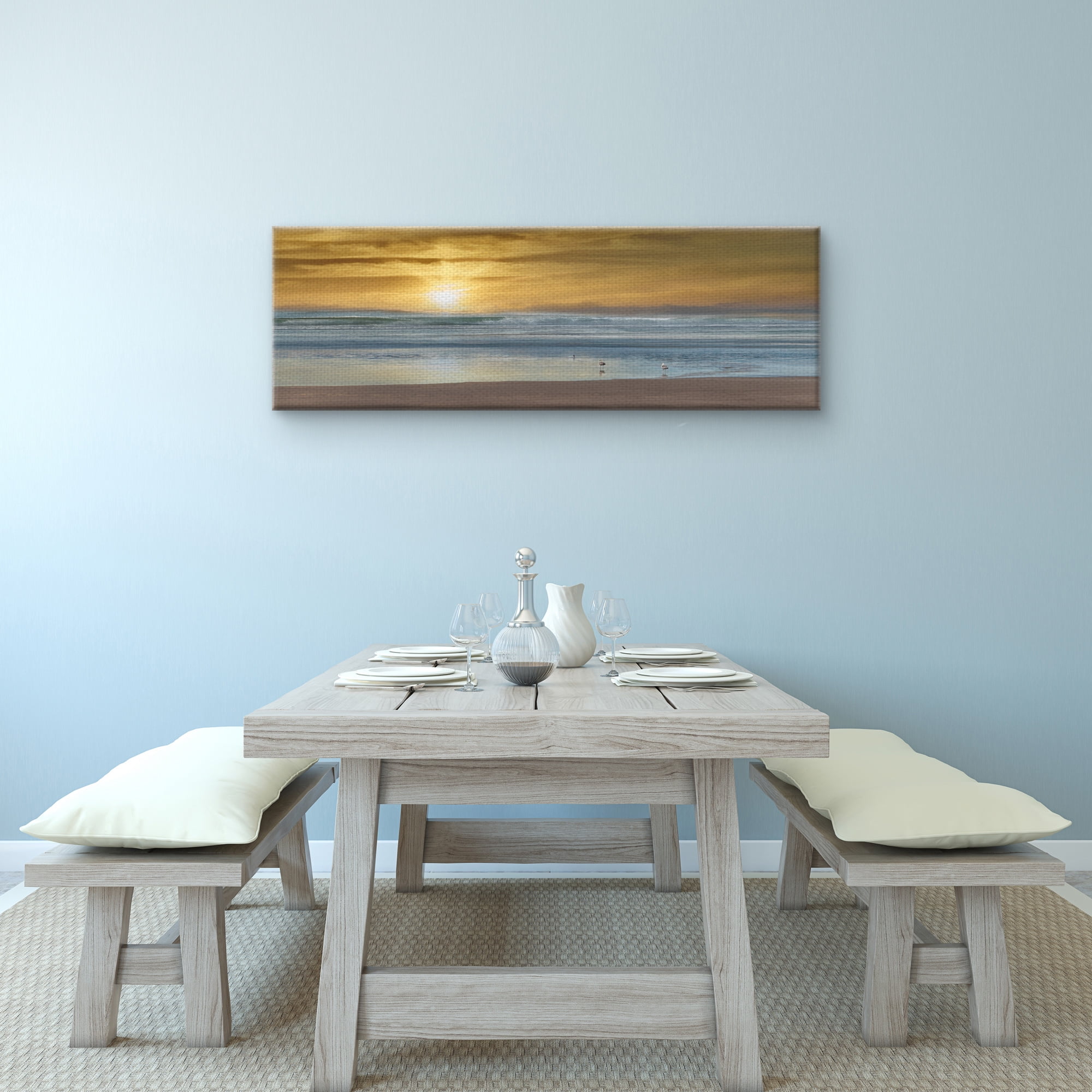 Masterpiece Art Gallery Wading Ocean Birds By Mike Caliscibetta Canvas Art Print 12" x 36"