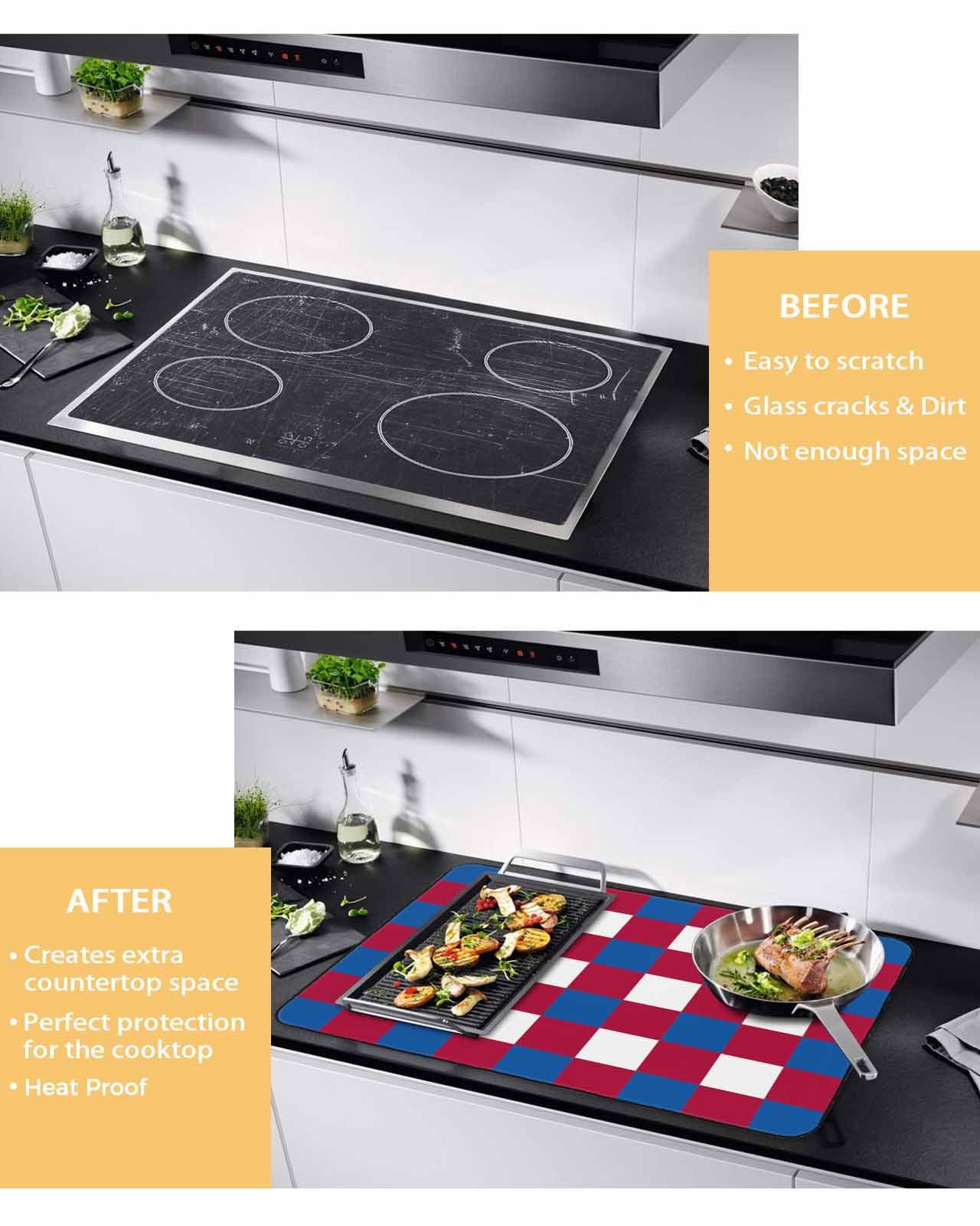 nqOlkjepod Large Induction Cooktop Protector Mat 24"x21", 4th of July Stove Top Covers for Electric Stove, Independence Day Red Blue White Plaid Checkered Stove Burner Cover Mats Stove Cover