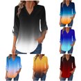 thumbnail image 2 of ShiShine 3/4 Length Sleeve for Women Tops Henley Shirts V Neck Gradient Color Trendy Work Clothes Fashion Outfits, 2 of 7