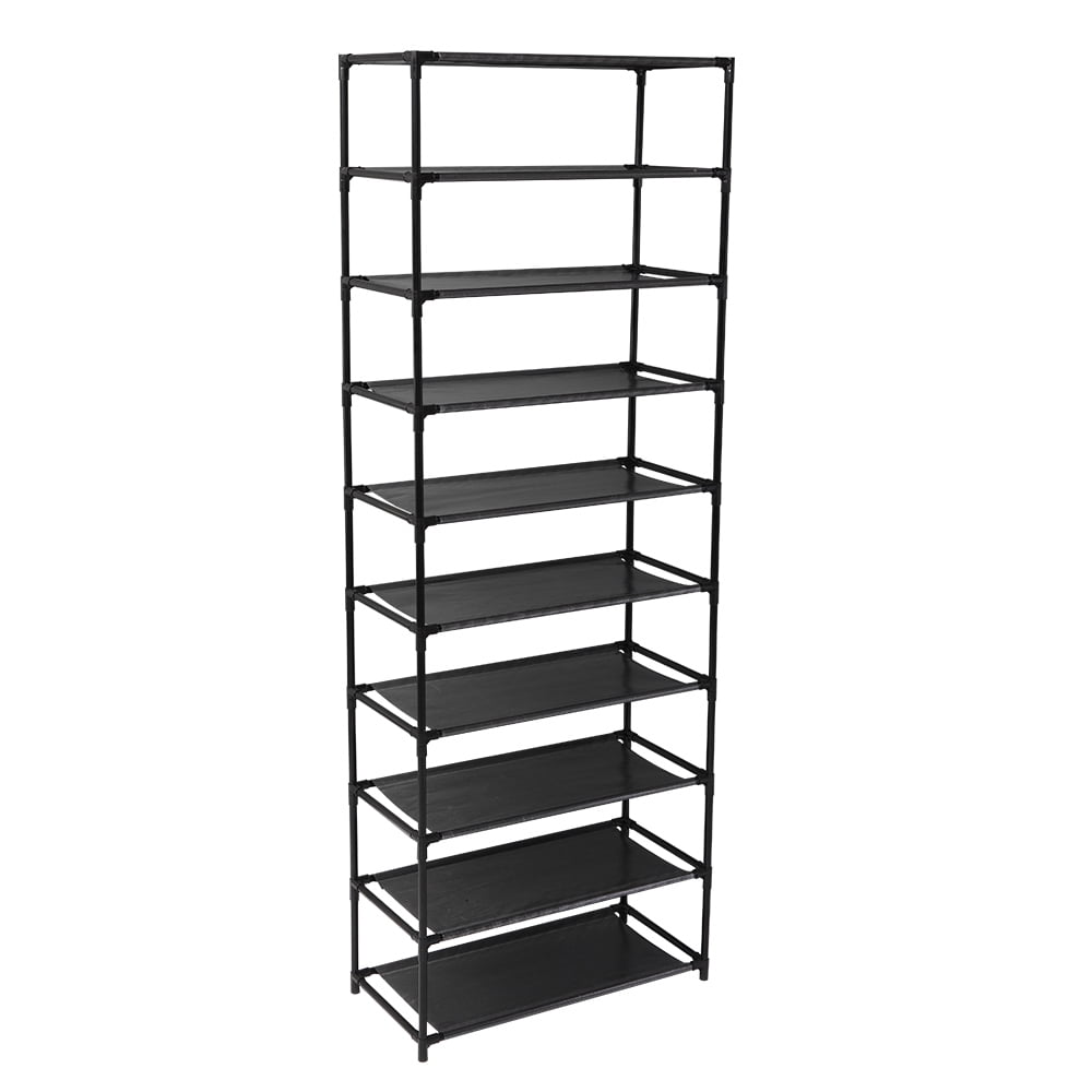 10 Tier Stackable Shoe Rack Storage Shelves,  Stainless Steel Frame Heavy Duty Holds 50 Pairs of Shoes, Easy Assemble, Black