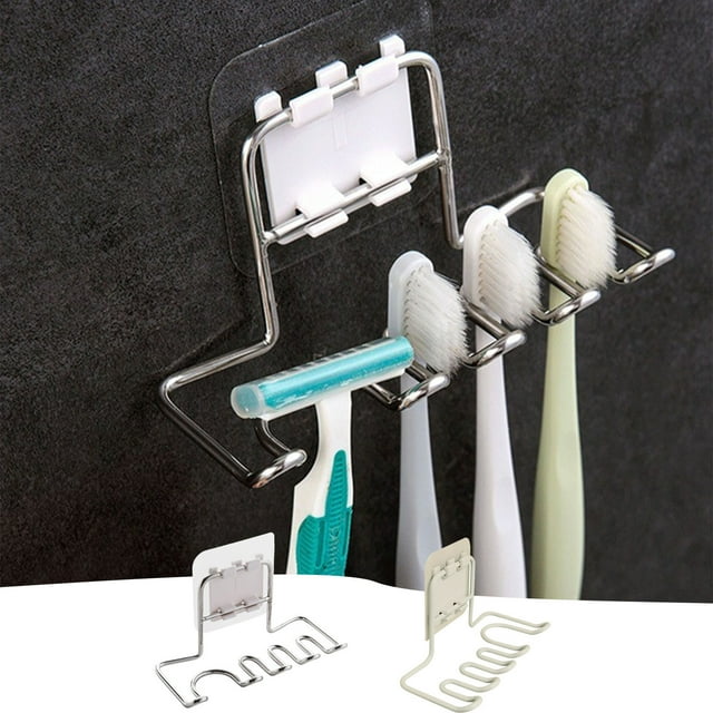 Bowayaoa Stainless Steel Suction Cup Toothbrush Holder Wall Mounted, Multifunctional Bathroom Storage Rack for Toothpaste Shaving Organizer