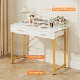 thumbnail image 4 of GYIIYUO Makeup Vanity Desk with 2 Drawers and Glossy Desktop, Girls Vanity Dressing Table with Storage Shelf, Writing Desk for Bedroom, Home Office, No Mirror, White and Gold, 4 of 10