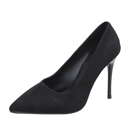 Cathalem Comfortable Heels for Women Womens Cushioned Breathable Round Toe Cone Heel Slip On Dress Pumps Shoes (Black 9)