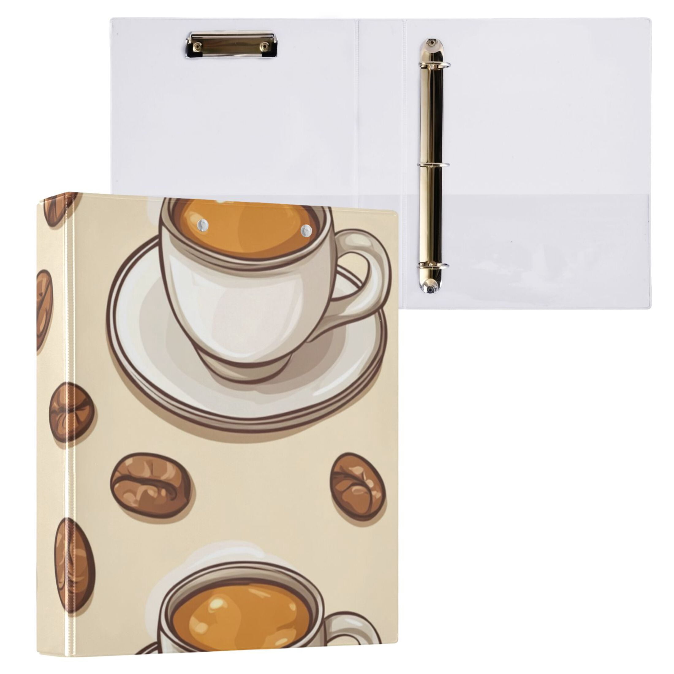Latte and Coffee Beans 3 Ring Binders 1.5 inch Hardcover File Folders with Interior Pockets A4 Size Organizer for School Office Hospital