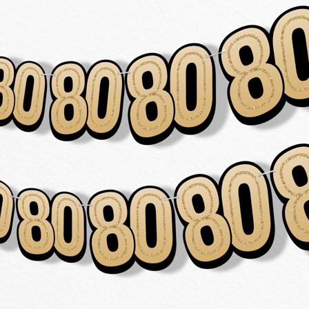 Big Dot of Happiness 80th Birthday Garland Banner Adult Black and Gold Birthday Party Decorations Backdrop 30 Feet of Cord 15 Double Sided Paper Number Age 80 Shapes