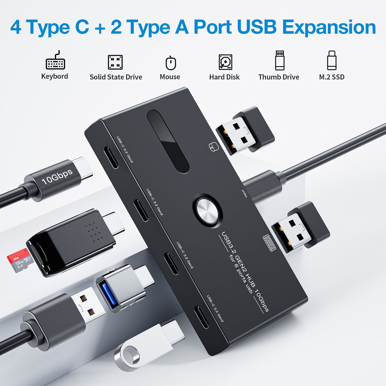USB C Data Transfer Adapter USB Docking Station with 6 Port for and Travel Use High Efficiency