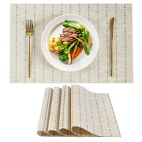 VCVCOO Beige Placemats Set of 4 - Heat Resistant Non-Slip Place Mats for Dining Table, Washable Durable PVC Vinyl Woven Table Mats