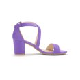 thumbnail image 3 of BLISSFUL STEP Women's Open Toe Cross Strap Mid Block Heel Sandals Purple 9, 3 of 7