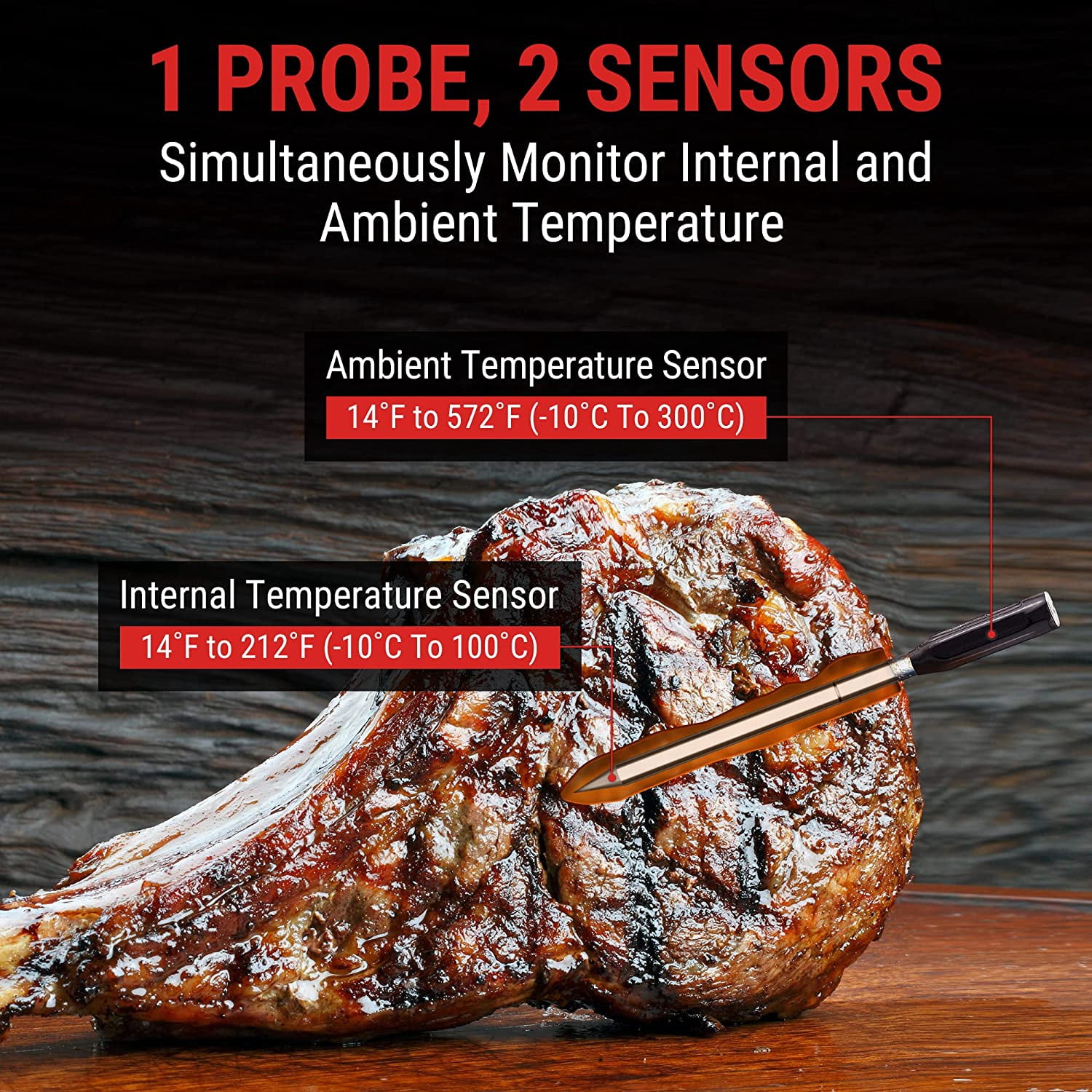 TempSpike Wireless Meat Thermometer for Grilling and Smoking, 500ft Bluetooth Meat Thermometer with Wireless Probe, Ideal for Sous Vide Smoker Rotisserie BBQ Oven Smoker
