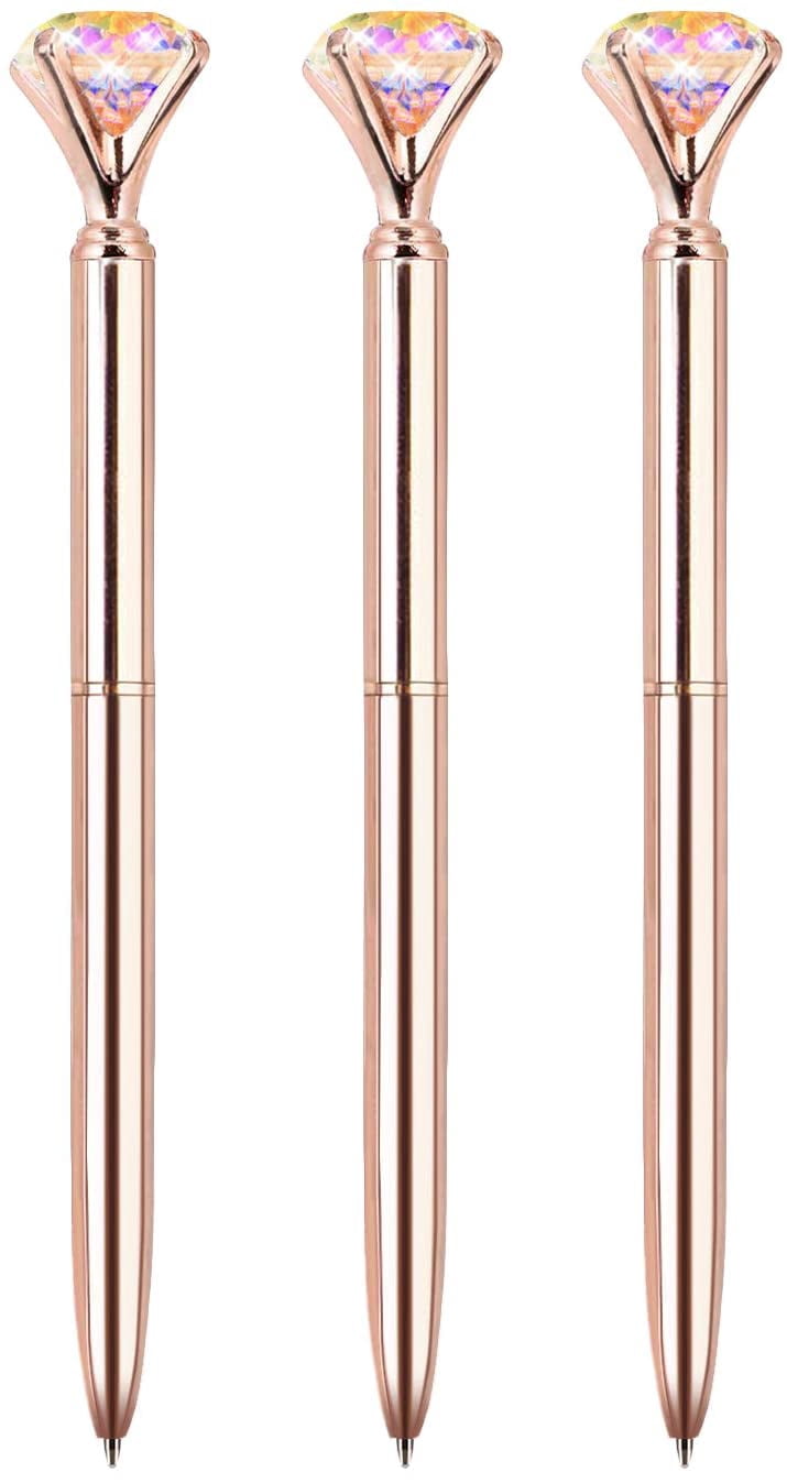 amdohai Diamond Ballpoint Pens, 3 Pack, Black Ink, Rose Gold
