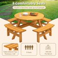 thumbnail image 5 of Round Wooden Picnic Table for Outdoors, 8 Person Round Outdoor Table and Chairs, Built-in Benches, Umbrella Hole for Garden, Backyard, 5 of 6