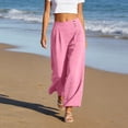 thumbnail image 2 of ZToonmas Womens Solid Crinkle Ice Silk Wide Leg Pants Side Button Elastic Back Waist Casual Long Trousers with Side Pockets, 2 of 8