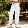 thumbnail image 2 of Women's Solid Jogger Pants Elastic Waist Adjustable Drawstring Loose Athletic Long Trousers with Pockets, Soft Casual Sport Bottoms for Workout, Daily Walking and Loungewear White, 2 of 7