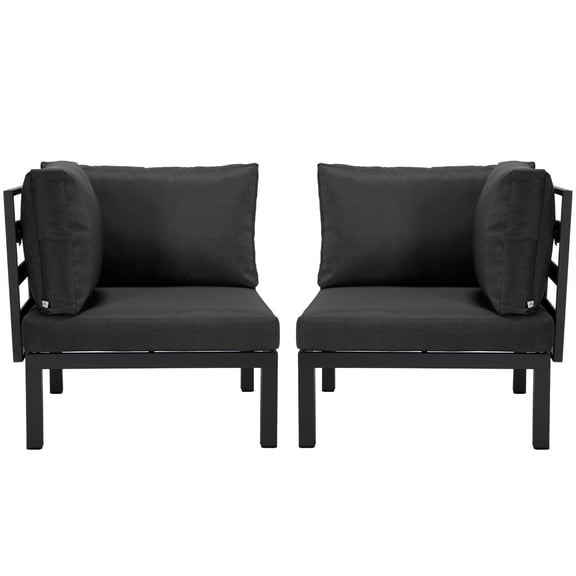 LeisureMod 2-Piece Corner Chair Loveseat Upholstered in Polyester with Powder-Coated Aluminum Frame and Removable Cushion Hamilton Collection in Black