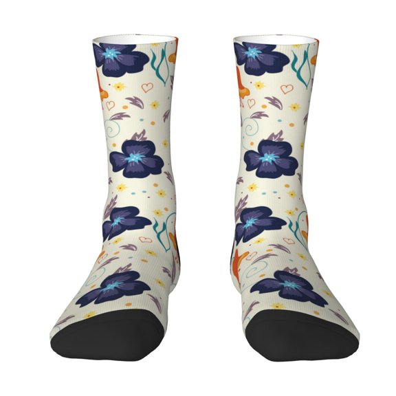 Uemuo Flower Leaves Pattern Women's Crew Socks, Soft Durable Breathable Moisture-Wicking with Odor Control Cotton socks