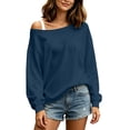 thumbnail image 4 of Horkkom Off Shoulder Tops for Women Solid Color Long Sleeve Pullover Top Loose Casual Sweatshirt M, 4 of 7