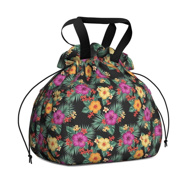 Pioneer Flower Floral Print Pattern Drawstring Lunch Bag Women - Drawstring Lunch Bag Insulated for Work Office - Stain-Resistant Large Lunchbags for Women with Multi-Pockets