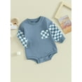 thumbnail image 4 of Musuos Baby Girls Boys Autumn Loose Romper 3 6 12 18M Long Sleeve Crewneck Plaid Print Contrast Color Romper, 4 of 9