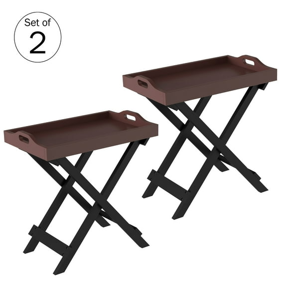 Lavish Home End Tables Set of 2 – Folding Tray Table with Removable Top (Cherry/Black)
