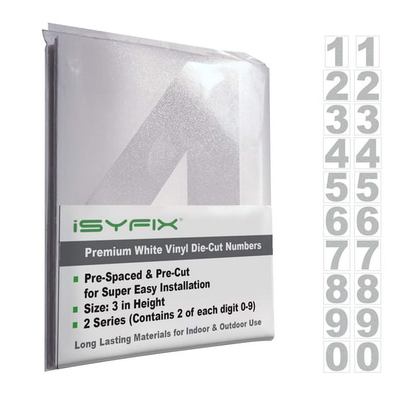 iSYFIX Reflective Vinyl Numbers Stickers – 3 Inch Self Adhesive (2 Sets)- Premium Decal Die Cut and Pre-Spaced for Mailbox, Signs, Window, Door, Cars, Trucks, Homes, Businesses, Address Numbers