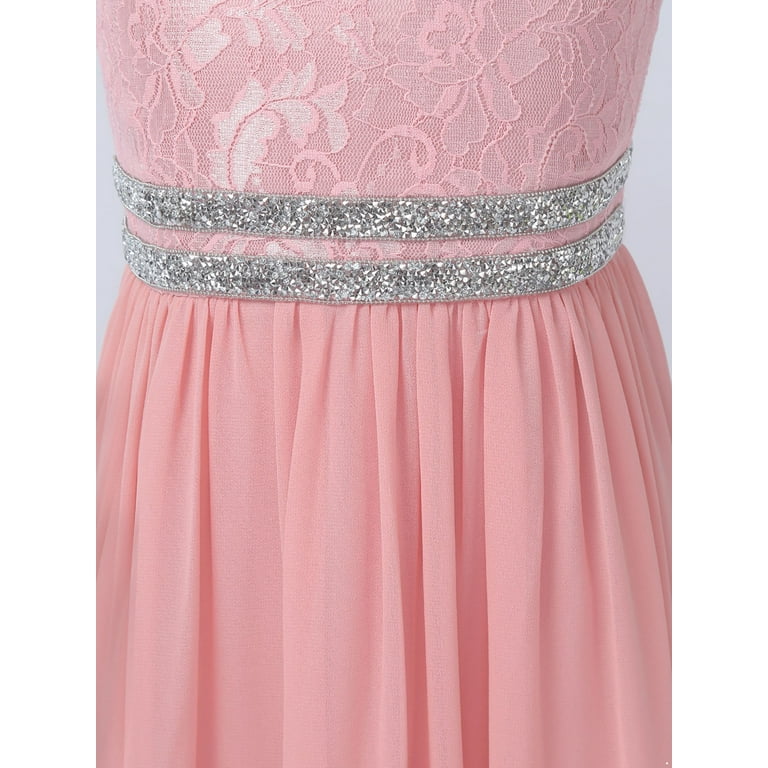 DPOIS Kids Floral Lace Flower Girl Dress Shiny Halter Neck Long Maxi Gown  Pink 14 - Walmart.com