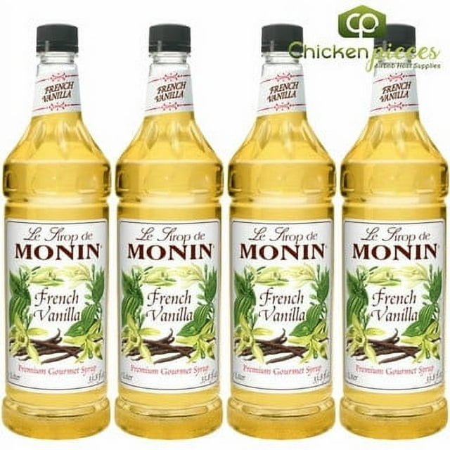 Monin French Vanilla Beverage Syrup, Premium Gourmet Coffee and Dessert Sweetener, 1L (33.81 oz) Bottle, 4/Case