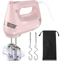Electric Hand Mixer with Stainless Steel Whisk, Dough Hook Attachment and Storage Bag, Handheld Mixer for Baking Cakes, Eggs, Cream Food Mixers. Turbo Boost /5 Speed Kitchen Blender PINK