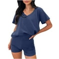 thumbnail image 2 of Htigea Women Two Piece Short Set Summer Sweatsuit Beach Outfits Sleeveless Tunic Top and Shorts Lounge Set Today Deals Navy,M, 2 of 7