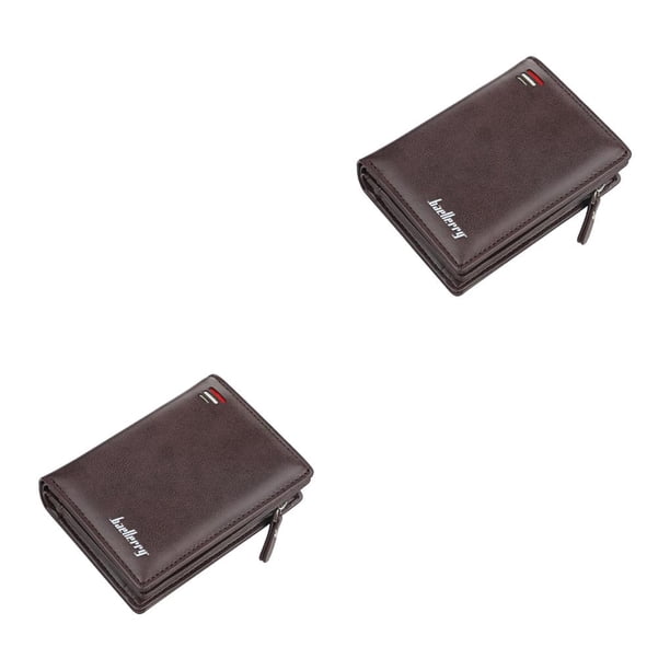 Sonducket Billeteras para hombre, tarjetero de cuero PU, monedero de bolsillo con cremallera para múltiples tarjetas, bolso de mano, monedero, Color café 2Conjunto