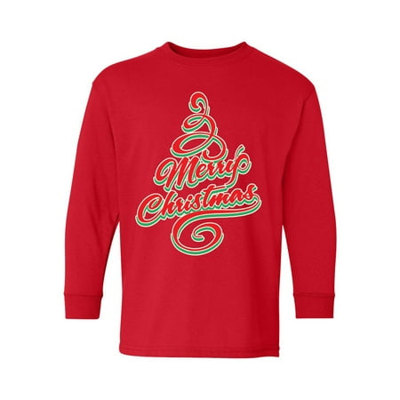 Merry Christmas Girl Awkward Styles Ugly Christmas Long Sleeve Shirt for Kids Youth Boys Girls Merry Xmas Tree Shirt ()