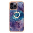 thumbnail image 3 of ELEHOLD Plating Rugged Case For iPhone 15 Pro Slim Marble Pattern Heavy Duty Shockproof Stand Cover, with Shiny Rotating Ring Stand, Purple, 3 of 6