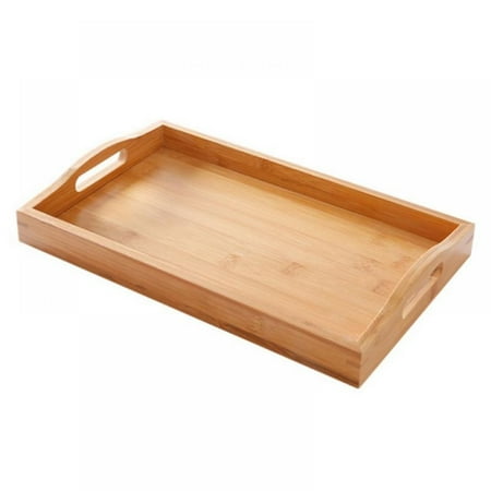 

Popvcly Rectangular Bamboo Serving Tray with Handles Rectangular Wooden Breakfast Tray Works for Eating Storing Indoor and Outdoor